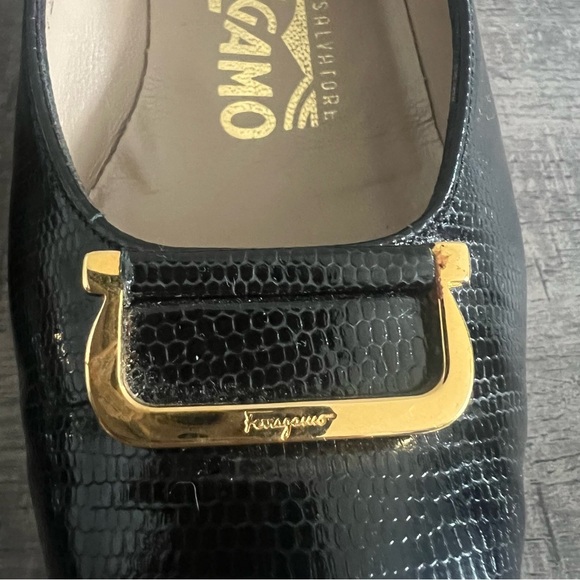 Salvatore Ferragamo Black Heels with Gold Accent 6.5 - Picture 4 of 9